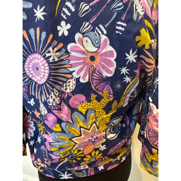 ModCloth Floral Bell Floral Sleeve Surplice Tie Blouse Purple Blue Women Small - Picture 5 of 8